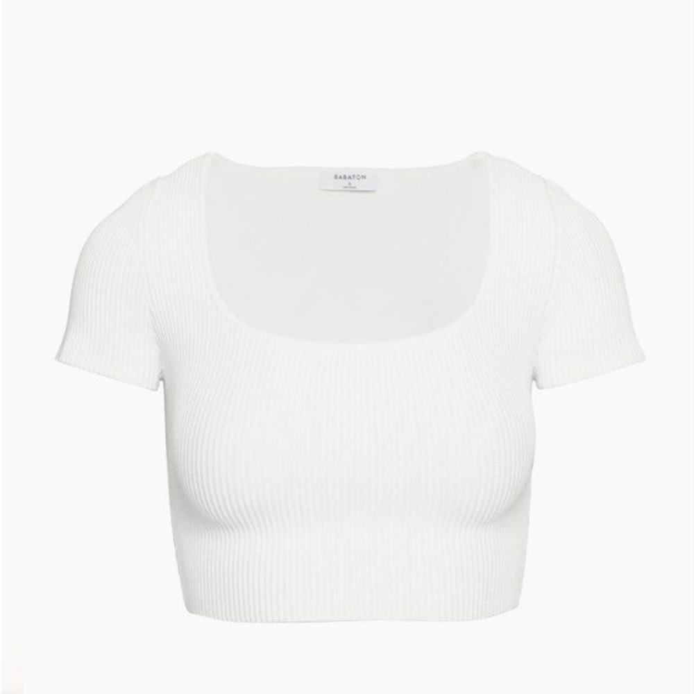 Babaton White Ribbed Crop Top - Picture 3 of 9